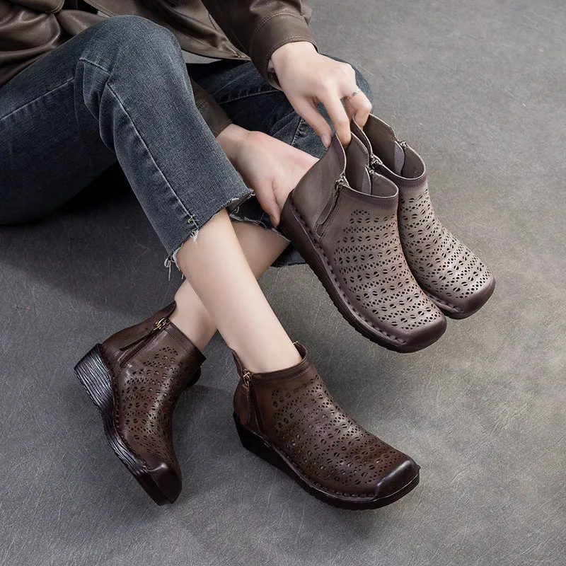 Women Minimalist Hollow Leather Casual Ankle Boots