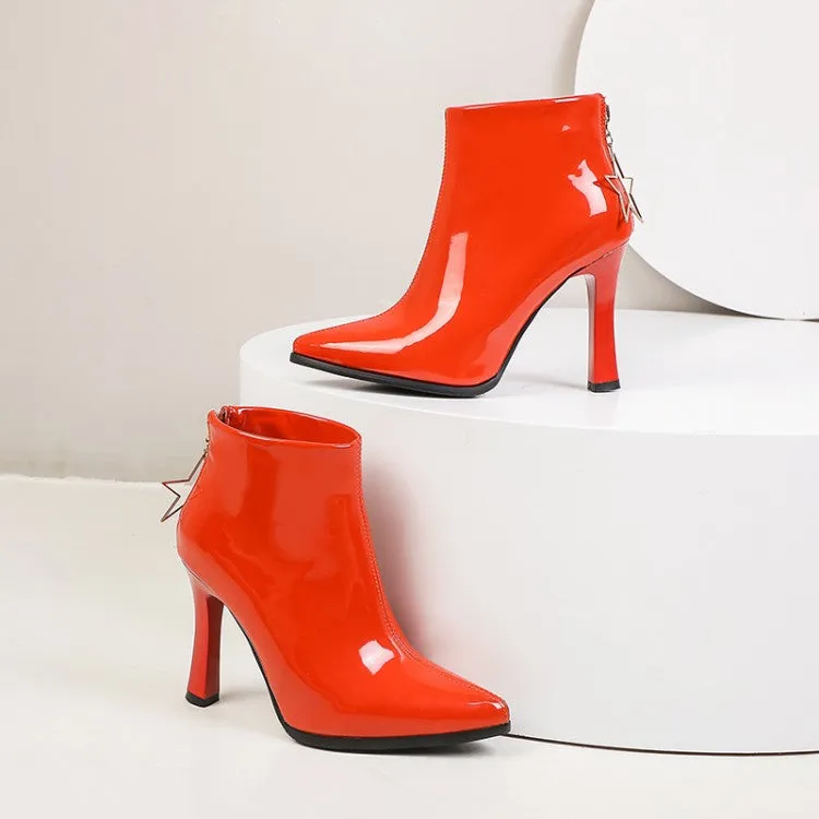 Women Strar Shaped Zip High Heel Ankle Boots