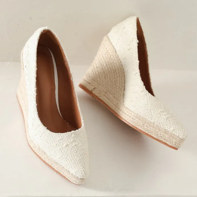 Women wedge heels pointed toe espadrille platform pumps