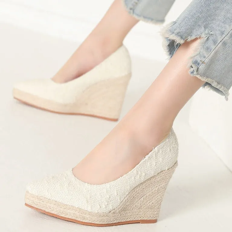 Women wedge heels pointed toe espadrille platform pumps