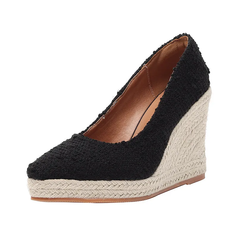 Women wedge heels pointed toe espadrille platform pumps