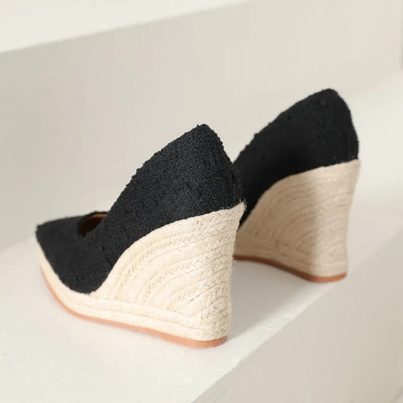 Women wedge heels pointed toe espadrille platform pumps