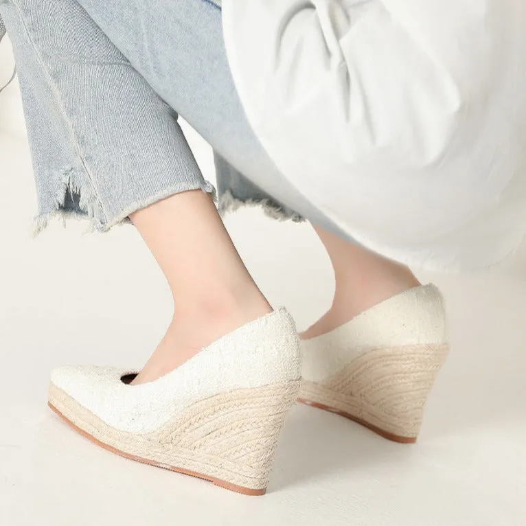 Women wedge heels pointed toe espadrille platform pumps