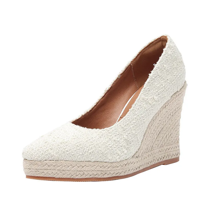 Women wedge heels pointed toe espadrille platform pumps