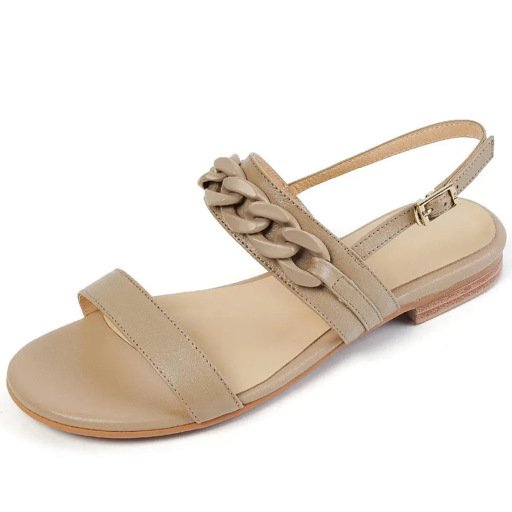 Women's Genuine Leather Open Toe Flat Sandal