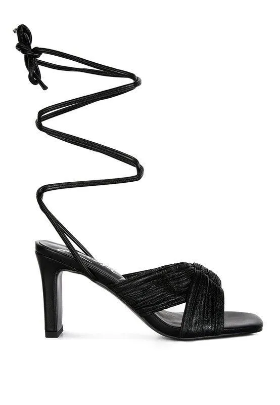 Xuxa Metallic Tie Up Block Heel Sandals