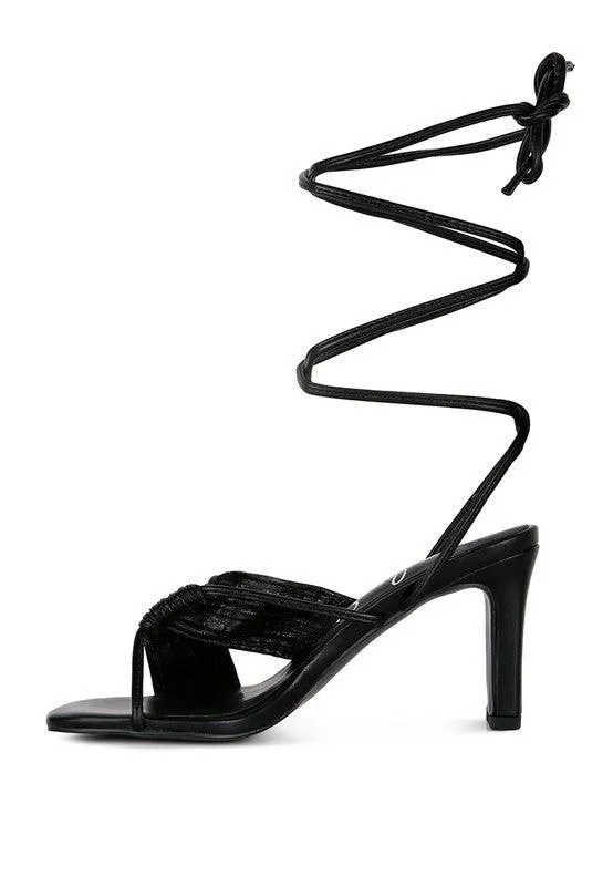 Xuxa Metallic Tie Up Block Heel Sandals