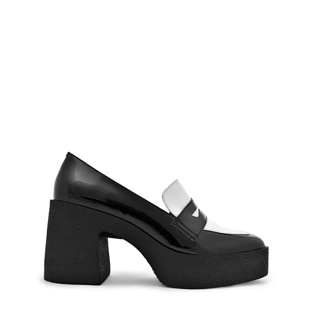 Yoko Black White Patent Leather Chunky Loafers