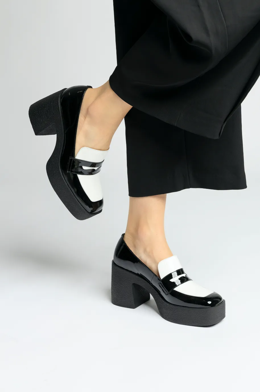 Yoko Black White Patent Leather Chunky Loafers